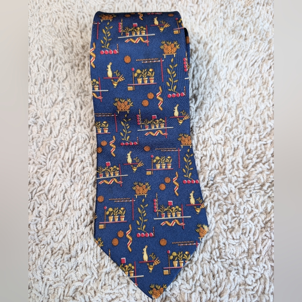 Salvatore Ferragamo Navy Blue 100% Silk Tie Bunny Easter